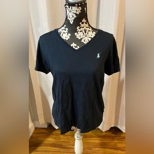 Ralph Lauren Sport Short Sleeve Black Women's L T-Shirt Cotton V-Neck Knit